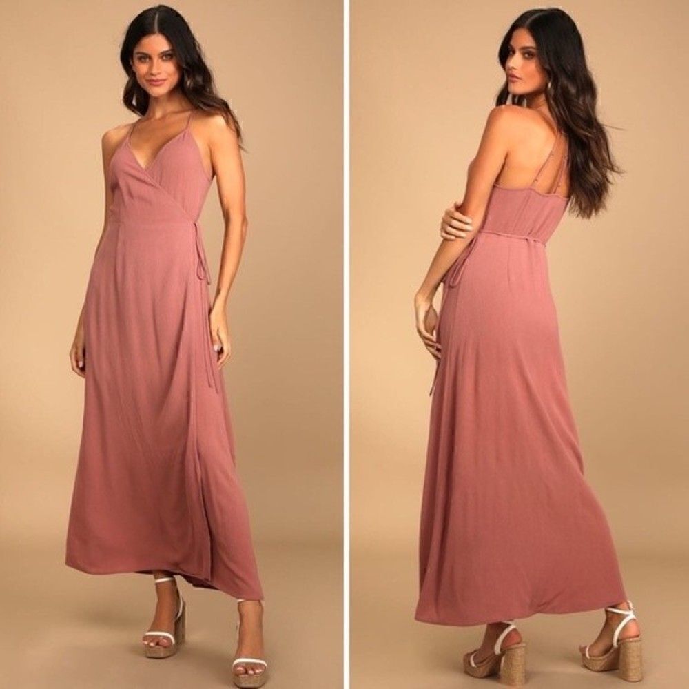 New! Lulus Make it an Adventure Mauve Strappy Wrap Party Wedding Maxi Dress